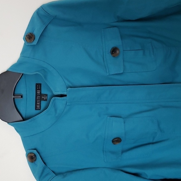 Lafayette 148 blue jacket, military style, spring fall jacket, women's size 12 - Picture 4 of 15